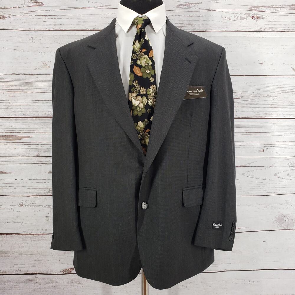 Kilburne and Finch Men's Gray Pinstriped Wool Blend Blazer Jacket Size 43R/W37